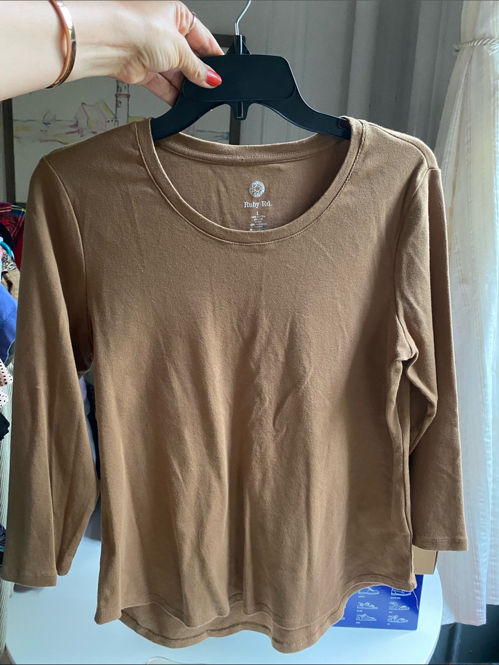 Ruby Rd. Brown Crewneck Long Sleeve Tee